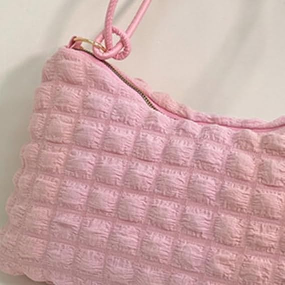 Velmora Pink Puffy Shoulder Bag – Lightweight Nylon Tote for Women
