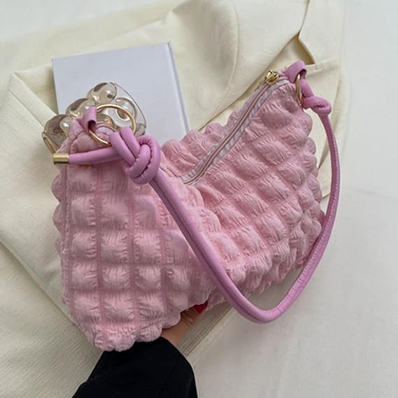 Velmora Pink Puffy Shoulder Bag – Lightweight Nylon Tote for Women