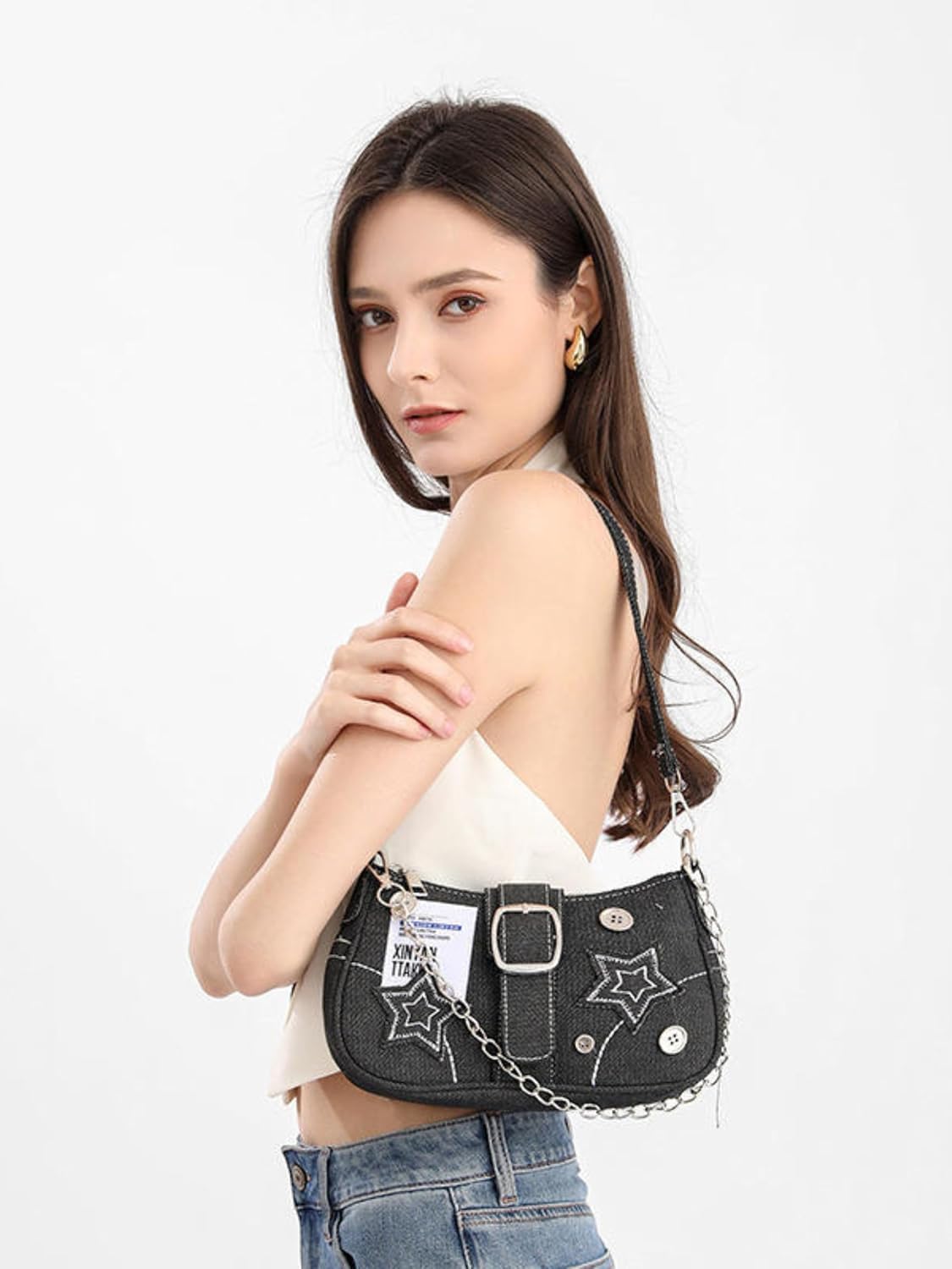 Velmora Denim Sling Bag – Small Stylish Crossbody with Chain Strap